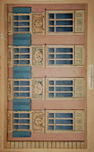 Fassade: Aquarellierte Bleistifzeichnung